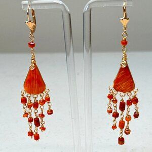 Authentic Spondylus  Boho Bohemian Chandelier Dangle Pierced Lever back Earrings